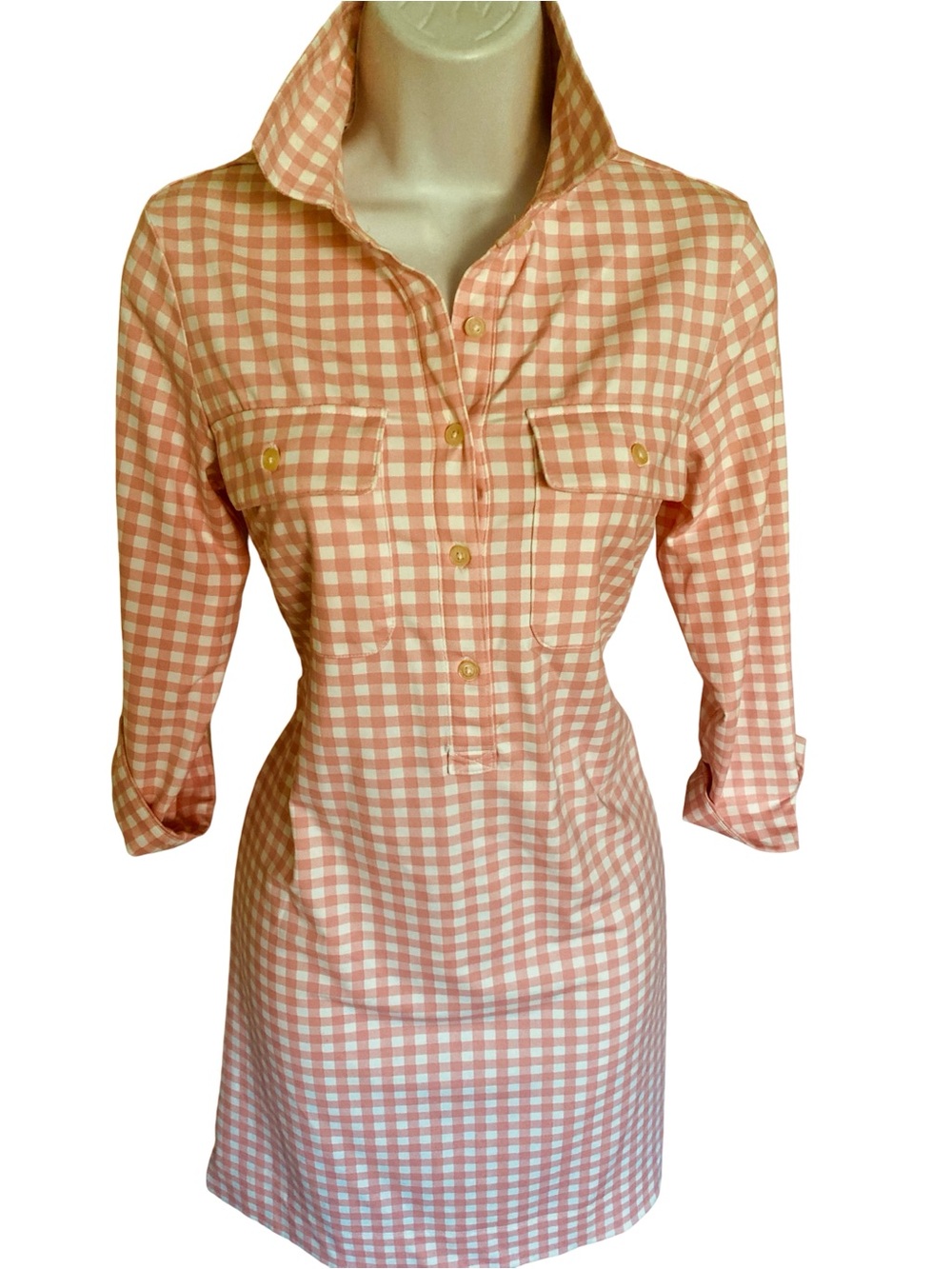 Southern Tide Pink and White Gingham Shirt Dress -XS
